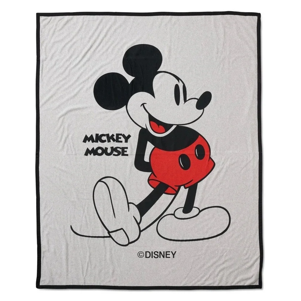 Disney Mickey Mouse Throw Blanket Black White Red Plush Fleece Blanket